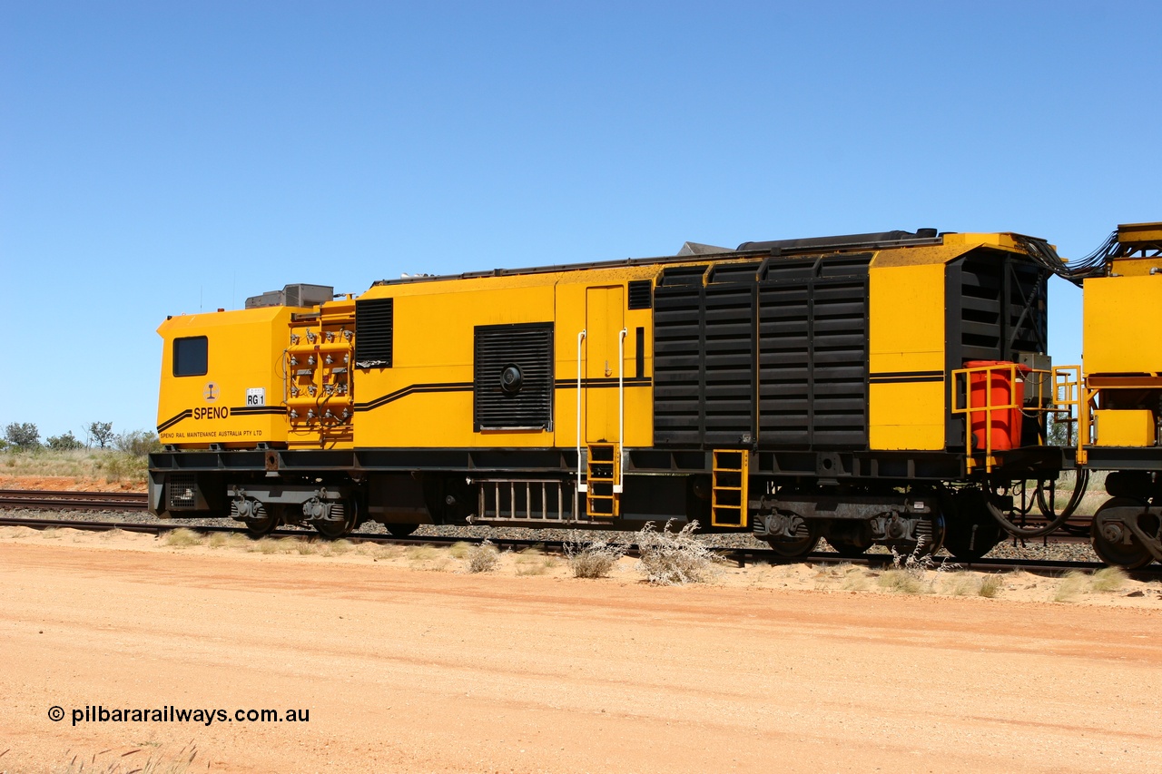 060501 3922
Abydos Siding backtrack, Speno rail grinder RG 1, a RR24 model grinder with 24 grinding wheels, serial M20, generating set and second driving cab module. 1st May 2006.
Keywords: RG1;Speno;RR24;M20;track-machine;