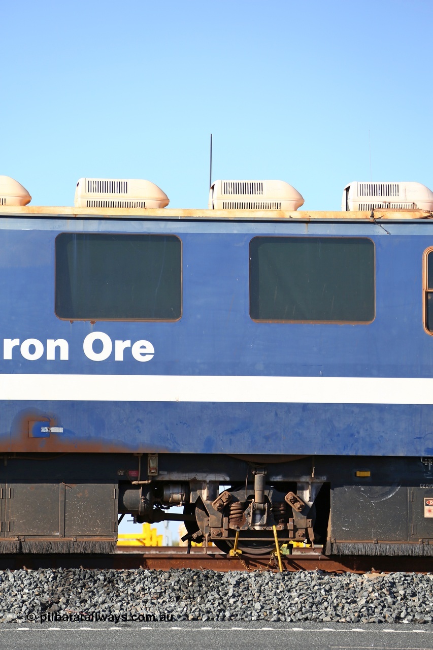 150619 9149
Mooka, side section 4 of 5, BHP Iron Ore's track recording vehicle, EM80 which is a Plasser & Theurer EM-80 model and still wearing the old BHP blue and white livery, this unit was delivered in Mt Newman Mining orange and white, Mermec fitted a Tecnogamma system as part of a refurbishment.
Keywords: EM80;Plasser-&-Theurer;track-machine;