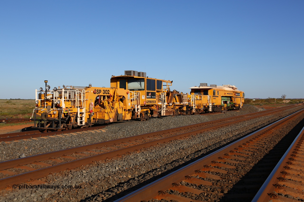 150619 9156
Walla back track, BHP track machines BR 33 and Tamper 3 both Plasser Australia units, BR33 is a ballast regulator model SSP302 serial M486 while Tamper 3 is a model 09-3X serial M480. 19th June 2015.
Keywords: BR33;Plasser-Australia;SSP-302;M486;09-3X;M480;track-machine;