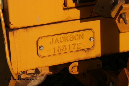 050414 0939
Flash Butt yard, builders plate of Barclay Mowlem track tamper a Fairmont Jackson model 6700 tamper serial 153172. 14th April 2005.
Keywords: Jackson;6700;153172;track-machine;