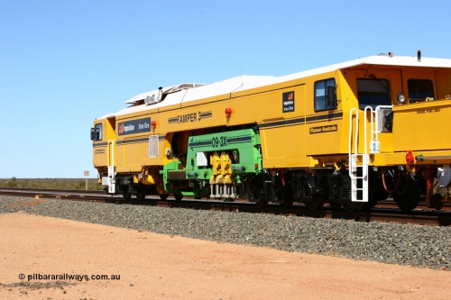 050625 3656
Mooka North, BHP's new Tamper 3 track machine a Plasser Australia 09-3X model serial M480 in out on the passing track. 25th June 2005.
Keywords: Tamper3;Plasser-Australia;09-3X;M480;track-machine;