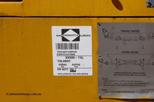 051001 5678
Flash Butt yard, Jackson model 6700 tamper serial 153246 lettered for Railway Equipment Leasing And Maintenance RELAM Inc undergoing delivery checks view of the shipping decal. October 1, 2005.
Keywords: Jackson;6700;153246;track-machine;