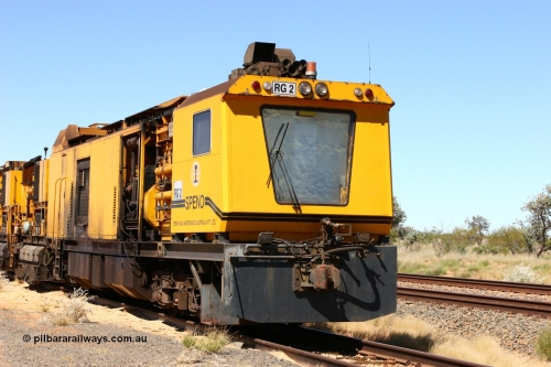 060501 3909
Abydos Siding backtrack, Speno rail grinder RG 2, possibly an RR24 model grinder with 24 grinding wheels view of generator module driving cab. May 1, 2006.
Keywords: RG2;Speno;RR24;track-machine;