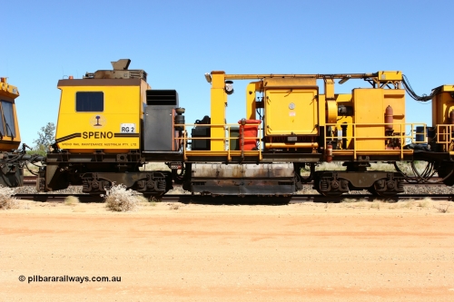 060501 3915
Abydos Siding backtrack, Speno rail grinder RG 2, third grinding module and driving cab. May 1, 2006.
Keywords: RG2;Speno;RR24;track-machine;