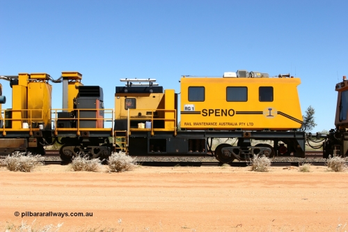 060501 3919
Abydos Siding backtrack, Speno rail grinder RG 1, a RR24 model grinder with 24 grinding wheels, serial M20. May 1, 2006.
Keywords: RG1;Speno;RR24;M20;track-machine;