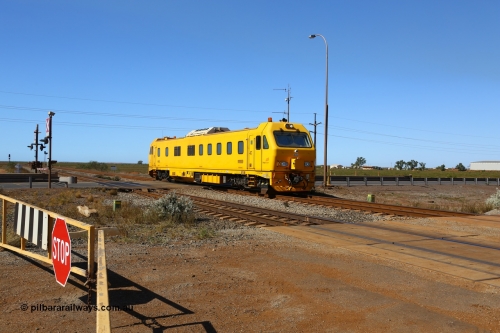 190911 4753
Port Hedland, Broome Rd crossing, BHP's MM 800 track recording vehicle powers south on a recording run, the MM 800 was built by Mermec in Italy and is a ROGER 800 model, ROGER is an acronym for Rilievo Ottico Geometria Rotaia, Italian for optical rail geometry control.
Keywords: MM800;Mermec-Italy;Roger-800;track-machine;
