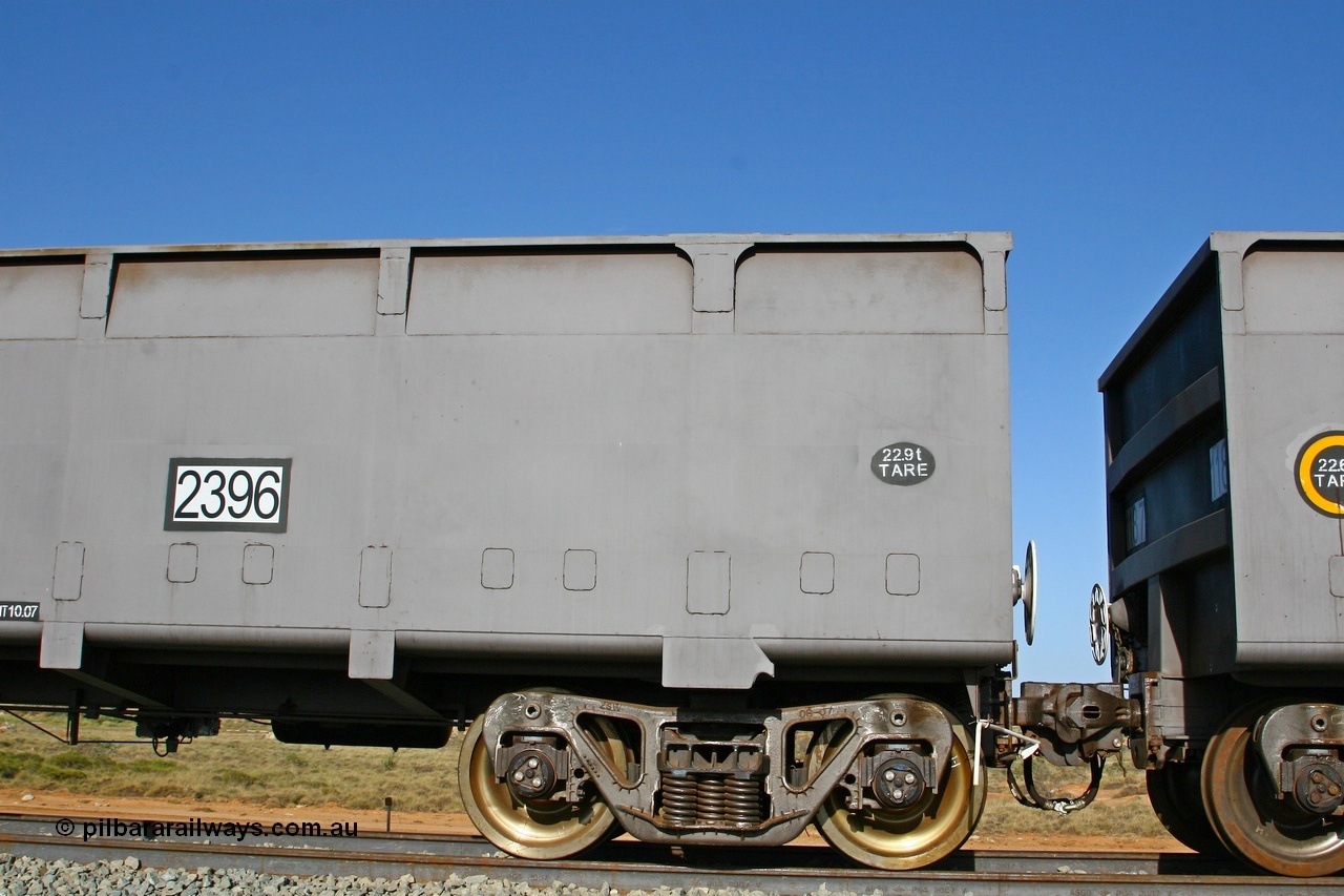 080116 1374
Chapman Siding, FMG master waggon 2396 tare 22.9 tonnes coupled with Janney Type F Interlock couplers and CSR type bogie. Built by CSR (China Southern) Zhuzhou Rolling Stock Works in China during 2007. 16th January 2008.
Keywords: 2396;CSR-Zhuzhou-Rolling-Stock-Works-China;FMG-ore-waggon;