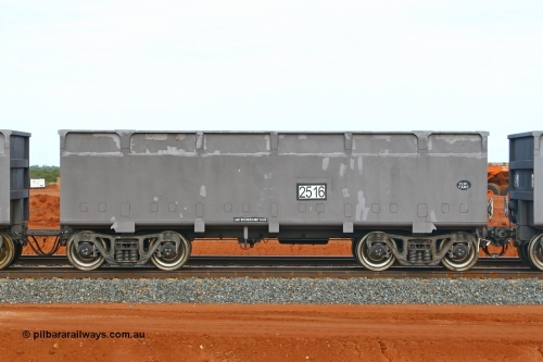 02516 080304 2204
Thomas Yard, down the rail welding end, side view of control waggon 2516, built by China Southern or CSR at their Zhuzhou Rolling Stock Works in China in 2007. 4th March 2008.
Keywords: 2516;CSR-Zhuzhou-Rolling-Stock-Works-China;FMG-ore-waggon;