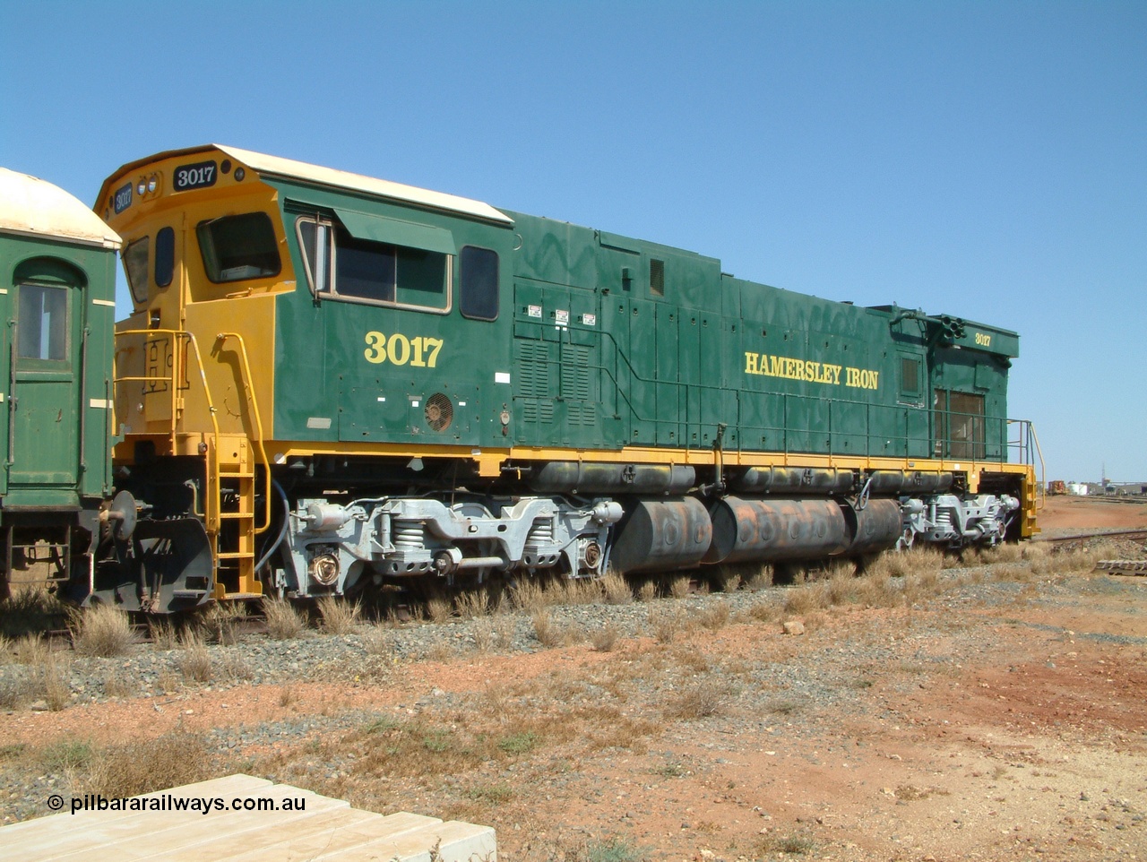 041014 142128
Pilbara Railways Historical Society, Comeng WA ALCo rebuild C636R locomotive 3017 serial WA-135-C-6043-04. The improved Pilbara cab was fitted as part of the rebuild in April 1985. Donated to Society in 1996. 14th October 2004.
Keywords: 3017;Comeng-WA;ALCo;C636R;WA-135-C-6043-04;rebuild;