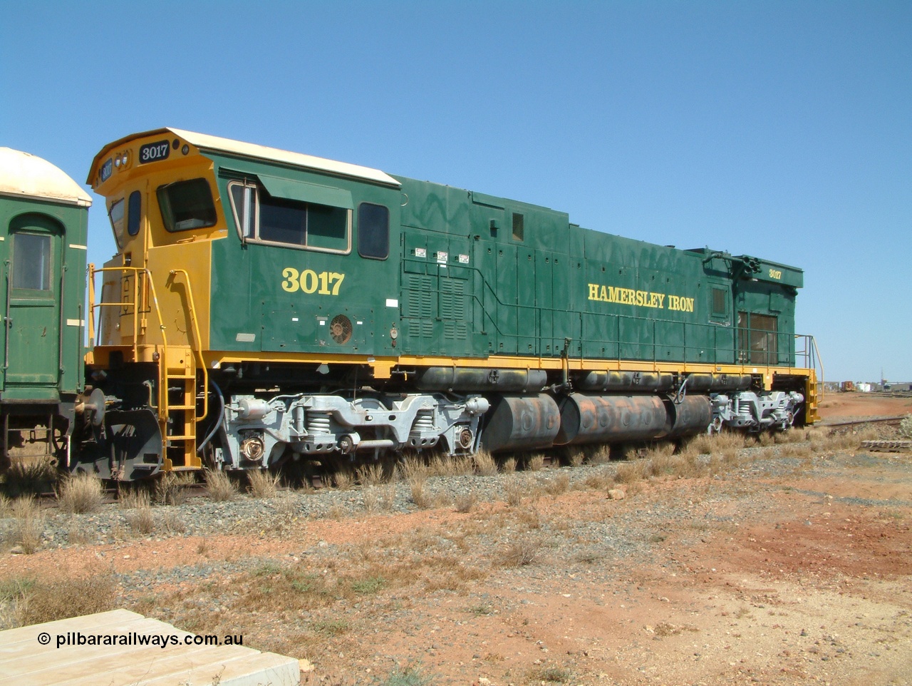 041014 142225
Pilbara Railways Historical Society, Comeng WA ALCo rebuild C636R locomotive 3017 serial WA-135-C-6043-04. The improved Pilbara cab was fitted as part of the rebuild in April 1985. Donated to Society in 1996. 14th October 2004.
Keywords: 3017;Comeng-WA;ALCo;C636R;WA-135-C-6043-04;rebuild;