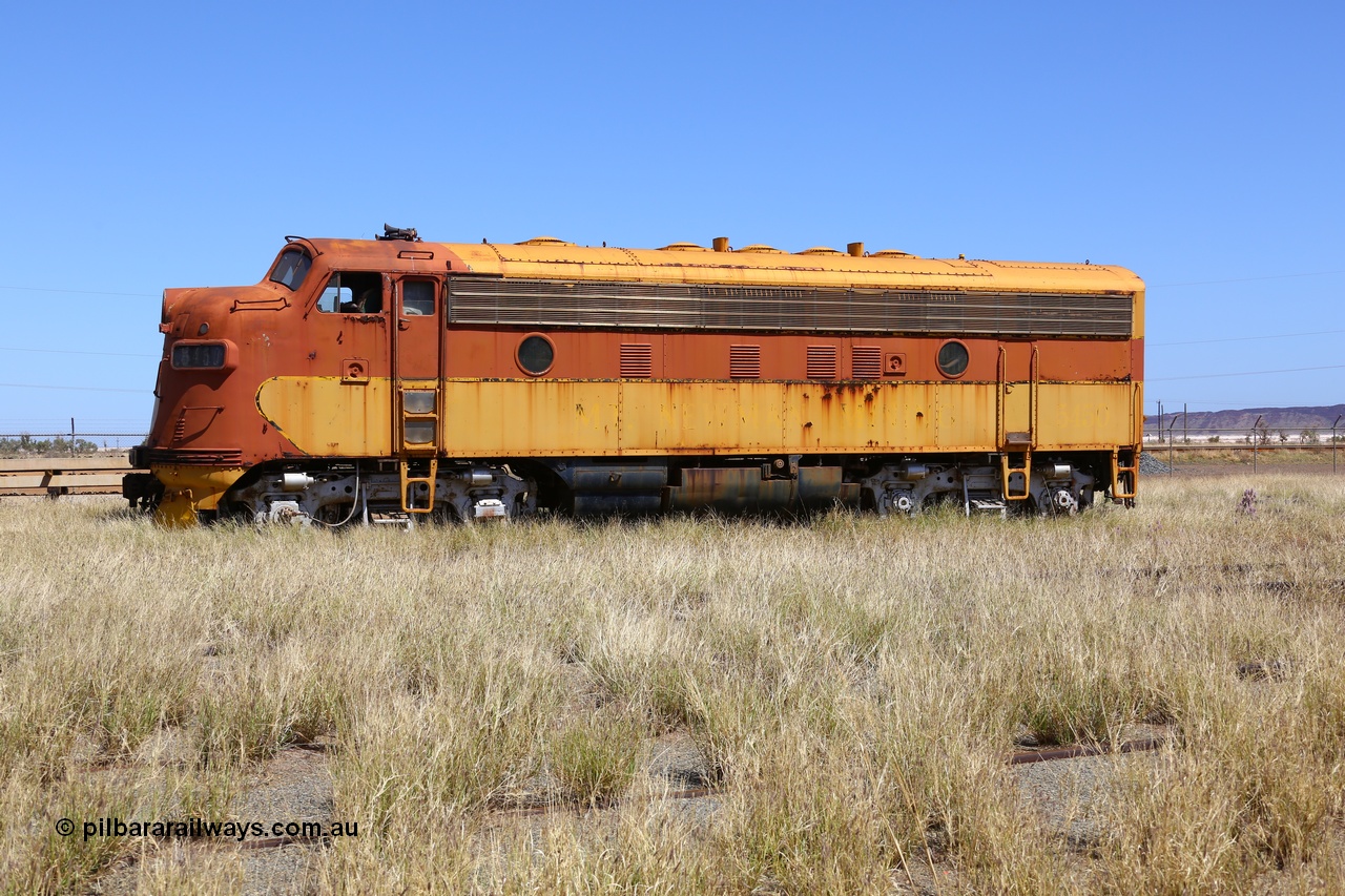 200914 7760
Pilbara Railways Historical Society museum, 5450 a USA built EMD model F7A serial 8970 and frame 3006-A9, built Jan-1950 for Western Pacific Railroad as 917-A, imported for the Mt Newman Mining Co. to construct their Port Hedland to Newman railway in December 1967. Donated to the Society in 1978. 14th September 2020.
Keywords: 5450;EMD;F7A;8970;917-A;3006-A9;