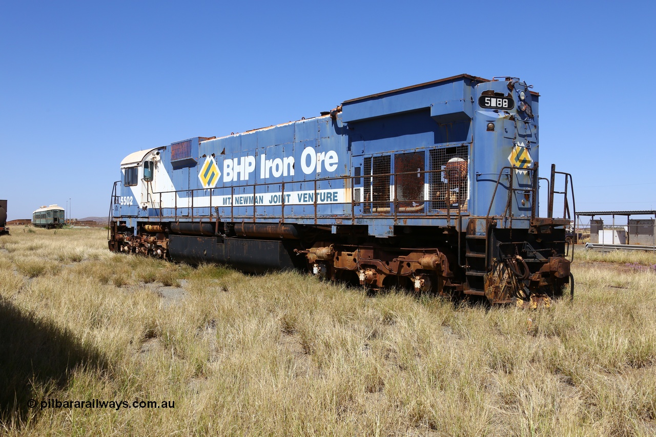 200914 7761
Pilbara Railways Historical Society museum, Australian built by Comeng NSW an MLW ALCo M636 unit formerly owned by BHP 5502 serial C6096-7 built in July 1976, retired in 1994, donated to Society in November 1995. 14th September 2020.
Keywords: 5502;Comeng-NSW;MLW;ALCo;M636;C6096-7;