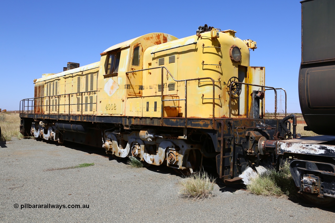 200914 7782
Pilbara Railways Historical Society museum, former Cliffs Robe River Iron Associates RSD-3 model ALCo locomotive built by Montreal Locomotive Works (MLW) in 1951 for NSWGR as the 40 class 4002 serial 77733, purchased by CRRIA in 1971 and numbered 261.002, then 1705 and finally 9405. 4002 is preserved in an operational state and another claim to fame is it run the Royal Train in NSW February 1954. Donated to the Society in 1979. 14th September 2020.
Keywords: 4002;MLW;ALCo;RSD3;77733;9405;40-class;