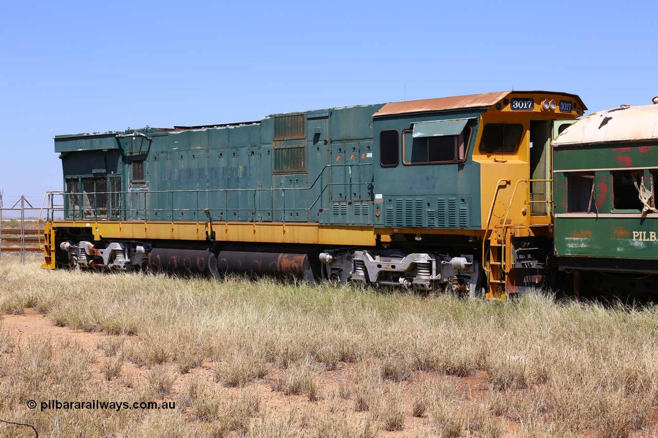 200914 7797
Pilbara Railways Historical Society, Comeng WA ALCo rebuild C636R locomotive 3017 serial WA-135-C-6043-04. The improved Pilbara cab was fitted as part of the rebuild in April 1985. Donated to Society in 1996. 14th September 2020.
Keywords: 3017;Comeng-WA;ALCo;C636R;WA-135-C-6043-04;rebuild;