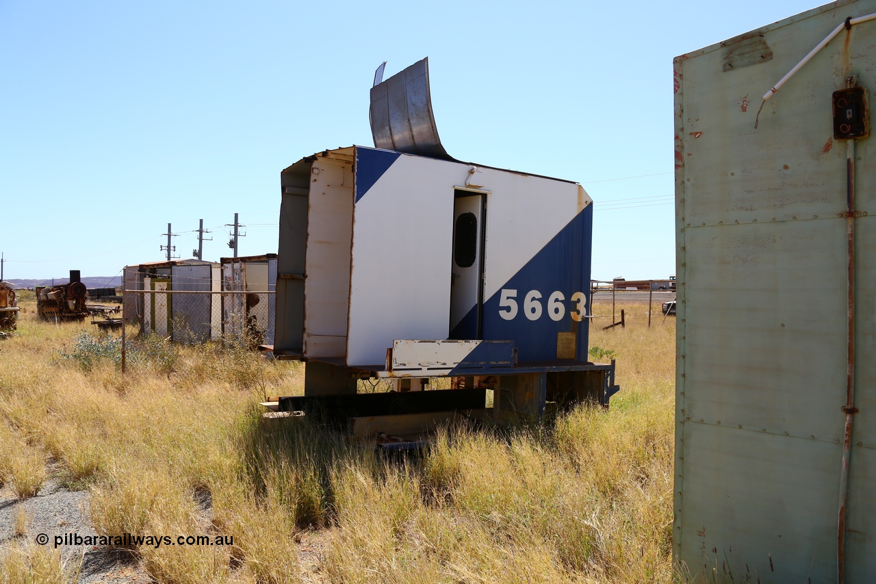 200914 7811
Pilbara Railways Historical Society, the Locotrol 'cab' from Goninan WA rebuild CM40-8ML unit 5663 Newcastle, one of three units built without a driving cab in 1994 but with a Locotrol equipment cabinet to do away with the Locotrol waggons that were in use at the time. Eventually the three locomotives had driving cabs fitted. Donated to the Society around 1998? 14th September 2020.
Keywords: 5663;Goninan;GE;CM40-8ML;8412-08/94-154;rebuild;AE-Goodwin;ALCo;M636C;5476;G6047-8