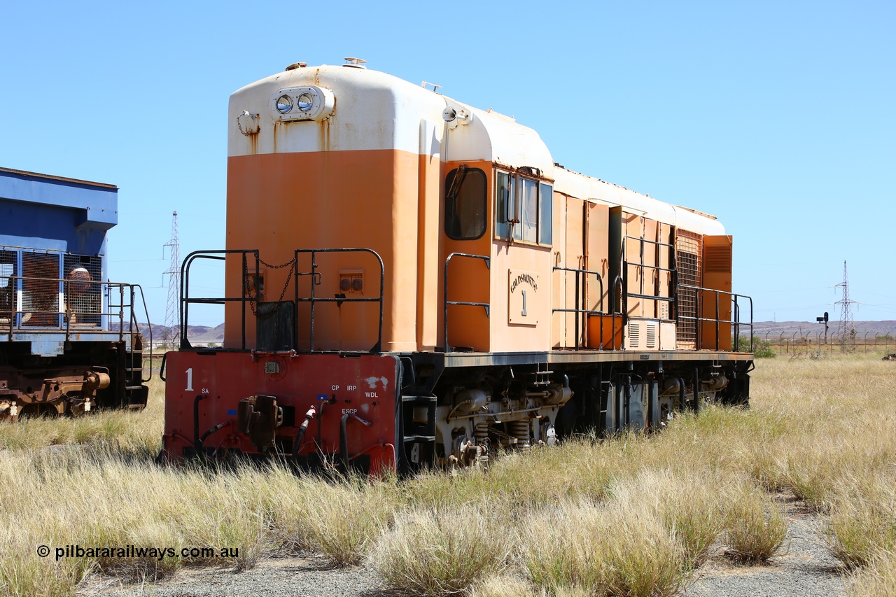 200914 7812
Pilbara Railways Historical Society, Goldsworthy Mining Ltd B class unit 1, an English Electric built ST95B model, originally built in 1965 serial A-104, due to accident damage rebuilt on new frame with serial A-232 in 1970. These units of Bo-Bo design with a 6CSRKT 640 kW prime mover and built at the Rocklea Qld plant. Donated to Society in 1995. 14th September 2020.
Keywords: B-class;English-Electric-Qld;ST95B;A-104;A-232;GML;Goldsworthy-Mining;