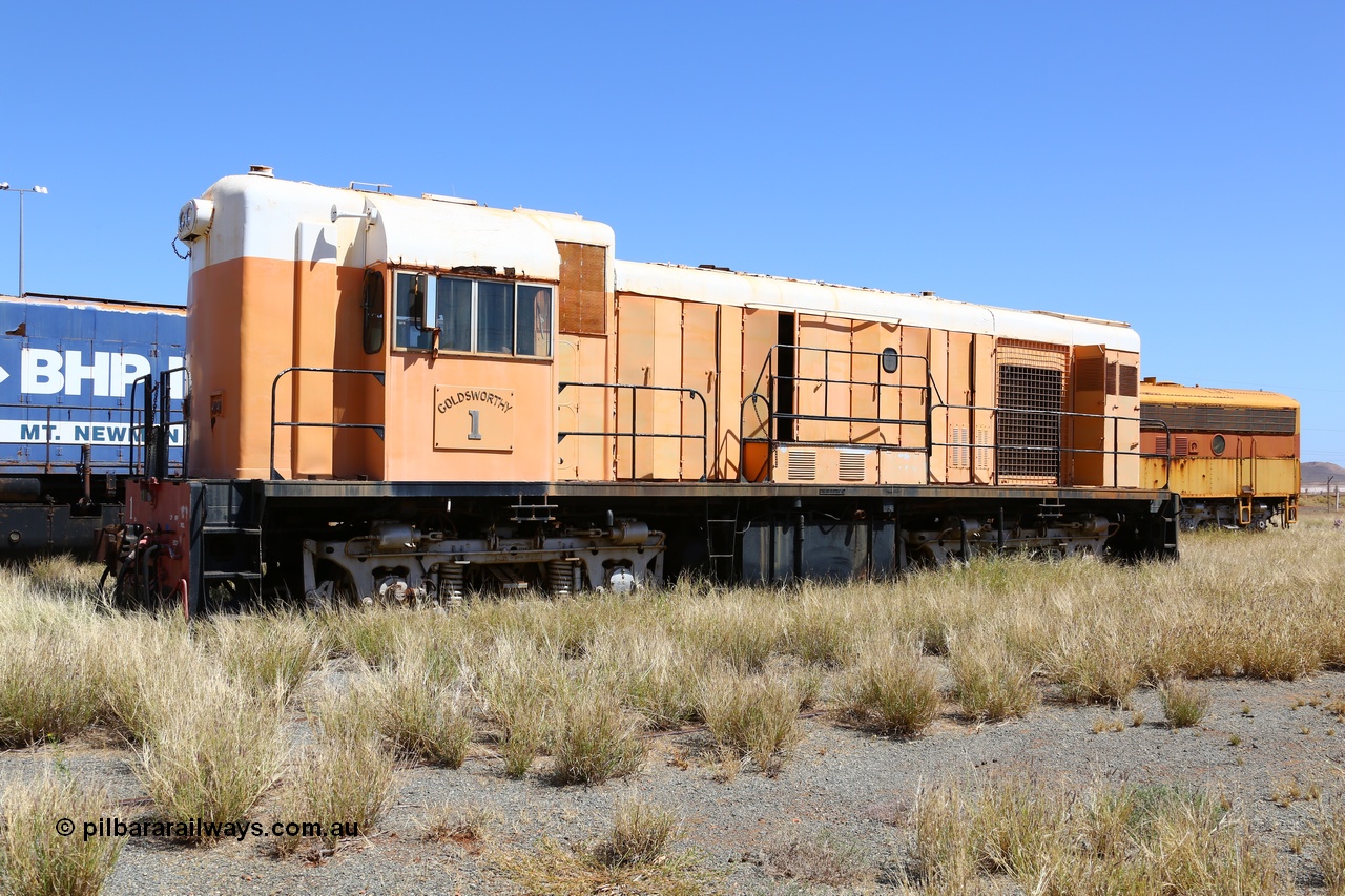 200914 7813
Pilbara Railways Historical Society, Goldsworthy Mining Ltd B class unit 1, an English Electric built ST95B model, originally built in 1965 serial A-104, due to accident damage rebuilt on new frame with serial A-232 in 1970. These units of Bo-Bo design with a 6CSRKT 640 kW prime mover and built at the Rocklea Qld plant. Donated to Society in 1995. 14th September 2020.
Keywords: B-class;English-Electric-Qld;ST95B;A-104;A-232;GML;Goldsworthy-Mining;
