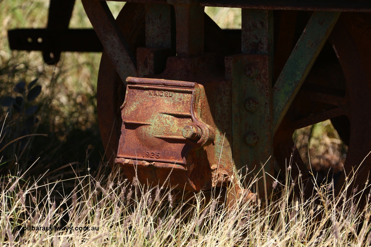 200914 7817
Pilbara Railways Historical Society, axle box with WAGRYS and the year 1925 on a four wheel waggon. 14th September 2020.
