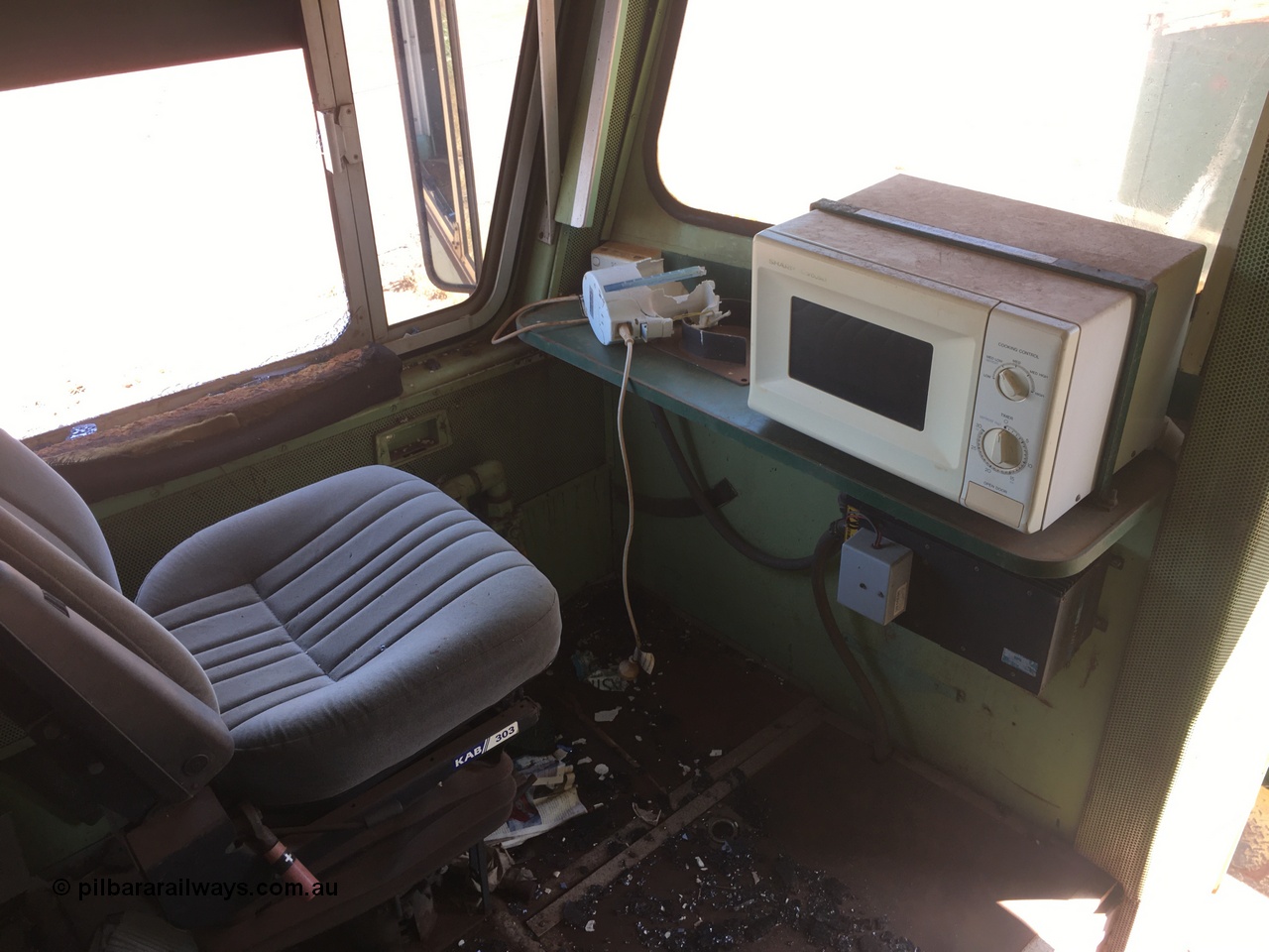 200914 iPhone IMG 8836
Pilbara Railways Historical Society, observer's position view of Comeng WA ALCo rebuild C636R locomotive 3017 serial WA-135-C-6043-04. The improved Pilbara cab was fitted as part of the rebuild in April 1985. Donated to Society in 1996. 14th September 2020.
Keywords: 3017;Comeng-WA;ALCo;C636R;WA-135-C-6043-04;rebuild;