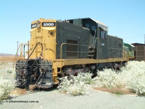 041014 122512
Pilbara Railways Historical Society, former ALCo built demonstrator locomotive model C-415 serial 3449-1 built April 1966, currently carrying number 1000, it was originally numbered 008 when Hamersley Iron purchased the unit in 1968. It was retired from service on the 24th February 1982. It was renumbered to 2000 in October 1991 for construction of the Brockman railway line, and then the line to Marandoo. 14th October 2004.
Keywords: 1000;ALCo;C-415;3449-1;008;2000