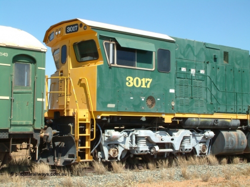 041014 142144
Pilbara Railways Historical Society, Comeng WA ALCo rebuild C636R locomotive 3017 serial WA-135-C-6043-04. The improved Pilbara cab was fitted as part of the rebuild in April 1985. Donated to Society in 1996. 14th October 2004.
Keywords: 3017;Comeng-WA;ALCo;C636R;WA-135-C-6043-04;rebuild