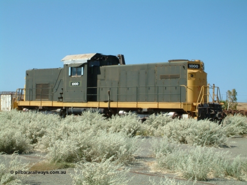 041014 142610
Pilbara Railways Historical Society, former ALCo built demonstrator locomotive model C-415 serial 3449-1 built April 1966, currently carrying number 1000, it was originally numbered 008 when Hamersley Iron purchased the unit in 1968. It was retired from service on the 24th February 1982. It was renumbered to 2000 in October 1991 for construction of the Brockman railway line, and then the line to Marandoo. 14th October 2004.
Keywords: 1000;ALCo;C-415;3449-1;008;2000