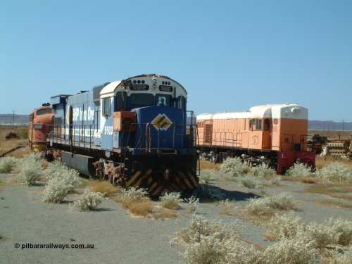 041014 142636
Pilbara Railways Historical Society museum, Australian built by Comeng NSW an MLW ALCo M636 unit formerly owned by Mt Newman Mining and BHP Iron Ore 5502 serial number C6096-7 built in July 1976, retired in 1994, donated to the Society in November 1995. 14th October 2004.
Keywords: 5502;Comeng-NSW;MLW;ALCo;M636;C6096-7