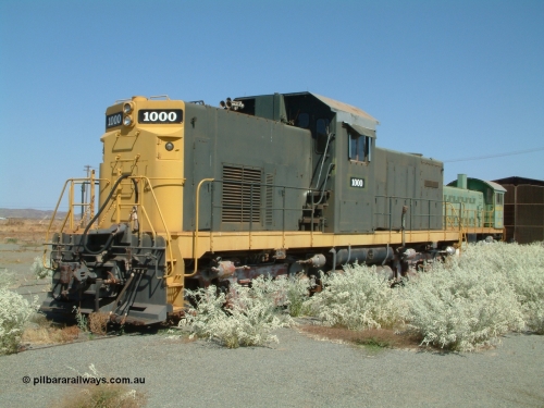 041014 142704
Pilbara Railways Historical Society, former ALCo built demonstrator locomotive model C-415 serial 3449-1 built April 1966, currently carrying number 1000, it was originally numbered 008 when Hamersley Iron purchased the unit in 1968. It was retired from service on the 24th February 1982. It was renumbered to 2000 in October 1991 for construction of the Brockman railway line, and then the line to Marandoo. 14th October 2004.
Keywords: 1000;ALCo;C-415;3449-1;008;2000