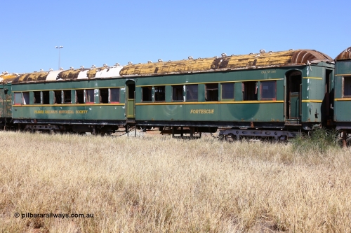 200914 7789
Pilbara Railways Historical Society, passenger carriage 'Fortescue' was originally built by Clyde Engineering at Granville NSW in 1936 for the NSWGR as a second class railway carriage FS type FS 2141. In 1975 it was purchased by the Society and is named after a local river. 14th September 2020.
Keywords: FS2141;FS-type;Clyde-Engineering-Granville-NSW
