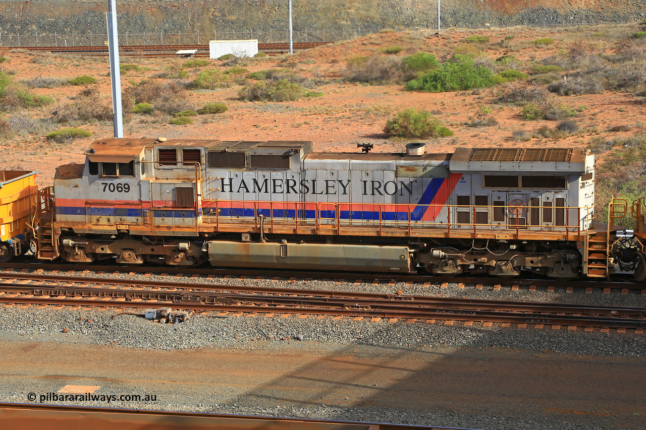 240619 0333r
Cape Lambert yard, Hamersley Iron's GE built 9-44CW locomotive 7069 with serial number 47748, delivered in 1995 from the original locomotive order and still looking in pretty good condition despite its age. Captured on June 19, 2024.
Keywords: 7069;GE;Dash-9-44CW;47748;