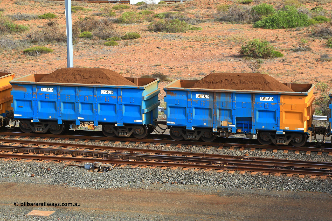 240619 0438
Cape Lambert yard, one of Rio Tinto's blue rakes with spring park brake and only electronic controlled pneumatic [ECP] braking, waggon pair 31469 is a master and is bar coupled to slave waggon 36469 built by China Northen as a Q type in 12/2022. Captured on June 19, 2024.
Keywords: 31469;36469;Q-type;China-Northern;Rio-ore-waggon;