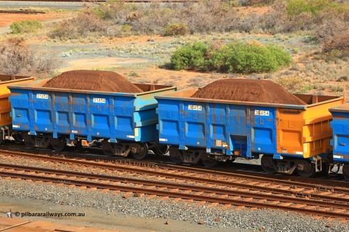 240619 0346
Cape Lambert yard, one of Rio Tinto's blue rakes with spring assisted park brake and only electronic controlled pneumatic [ECP] braking, waggon pair 31454 is a master and is bar coupled to slave waggon 36454 built by China Northen as a Q type in 12/2022. Captured on June 19, 2024.
Keywords: 31454;36454;Q-type;China-Northern;Rio-ore-waggon;