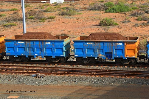 240619 0350
Cape Lambert yard, one of Rio Tinto's blue rakes with spring assisted park brake and only electronic controlled pneumatic [ECP] braking, waggon pair 31571 is a master and is bar coupled to slave waggon 36571 built by China Northen as a Q type in 12/2022. Captured on June 19, 2024.
Keywords: 31571;36571;Q-type;China-Northern;Rio-ore-waggon;