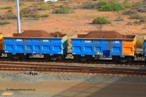 240619 0352
Cape Lambert yard, one of Rio Tinto's blue rakes with spring assisted park brake and only electronic controlled pneumatic [ECP] braking, waggon pair 31575 is a master and is bar coupled to slave waggon 36575 built by China Northen as a Q type in 12/2022. Captured on June 19, 2024.
Keywords: 31575;36575;Q-type;China-Northern;Rio-ore-waggon;