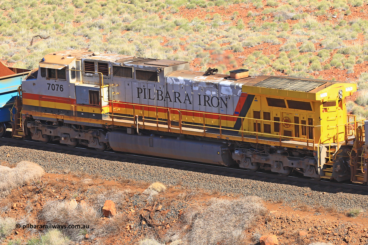 240701 2384
Western Creek, 67 km, Hamersley Iron's GE built 9-44CW locomotive 7076 with serial number 47755, delivered in 1995 from the original locomotive order and has been repainted into Pilbara Iron livery. Captured on July 1, 2024.
Keywords: 7076;GE;Dash 9-44CW;47755;