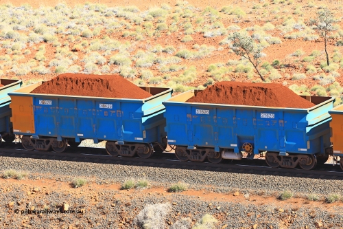 240701 2414
Western Creek, 67 km, one of Rio Tinto's blue rakes with spring assisted park brake and only electronic controlled pneumatic [ECP] braking, waggon pair 31626 is a master and is bar coupled to slave waggon 36626 built by China Northen as a Q type in 11/2022. Captured on July 1, 2024.
Keywords: 31626;36626;Q-type;China-Northern;Rio-ore-waggon;