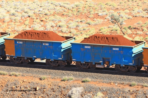 240701 2424
Western Creek, 67 km, one of Rio Tinto's blue rakes with spring assisted park brake and only electronic controlled pneumatic [ECP] braking, waggon pair 31634 is a master and is bar coupled to slave waggon 36634 built by China Northen as a Q type in 11/2022. Captured on July 1, 2024.
Keywords: 31634;36634;Q-type;China-Northern;Rio-ore-waggon;