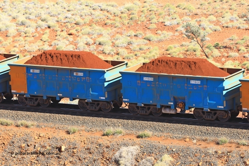 240701 2426
Western Creek, 67 km, one of Rio Tinto's blue rakes with spring assisted park brake and only electronic controlled pneumatic [ECP] braking, waggon pair 31608 is a master and is bar coupled to slave waggon 36608 built by China Northen as a Q type in 11/2022. Captured on July 1, 2024.
Keywords: 31608;36608;Q-type;China-Northern;Rio-ore-waggon;