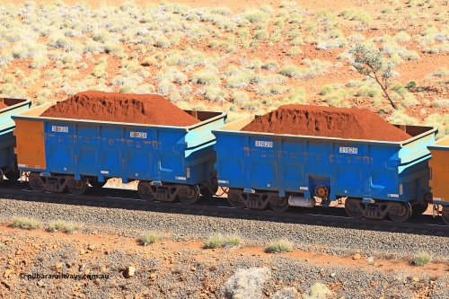 240701 2428
Western Creek, 67 km, one of Rio Tinto's blue rakes with spring assisted park brake and only electronic controlled pneumatic [ECP] braking, waggon pair 31628 is a master and is bar coupled to slave waggon 36628 built by China Northen as a Q type in 11/2022. Captured on July 1, 2024.
Keywords: 31628;36628;Q-type;China-Northern;Rio-ore-waggon;