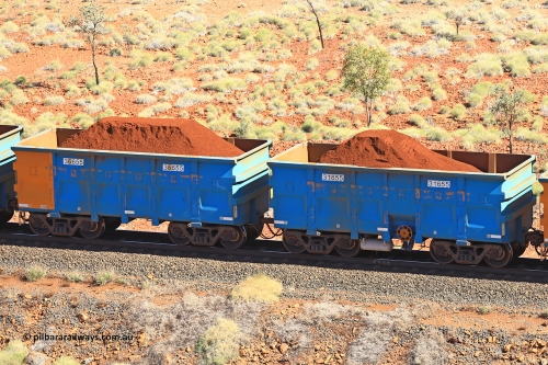 240701 2450
Western Creek, 67 km, one of Rio Tinto's blue rakes with spring assisted park brake and only electronic controlled pneumatic [ECP] braking, waggon pair 31655 is a master and is bar coupled to slave waggon 36655 built by China Northen as a Q type in 11/2022. Captured on July 1, 2024.
Keywords: 31655;36655;Q-type;China-Northern;Rio-ore-waggon;