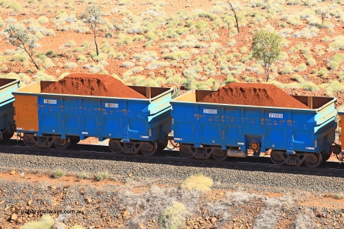 240701 2456
Western Creek, 67 km, one of Rio Tinto's blue rakes with spring assisted park brake and only electronic controlled pneumatic [ECP] braking, waggon pair 31660 is a master and is bar coupled to slave waggon 36660 built by China Northen as a Q type in 11/2022. Captured on July 1, 2024.
Keywords: 31660;36660;Q-type;China-Northern;Rio-ore-waggon;