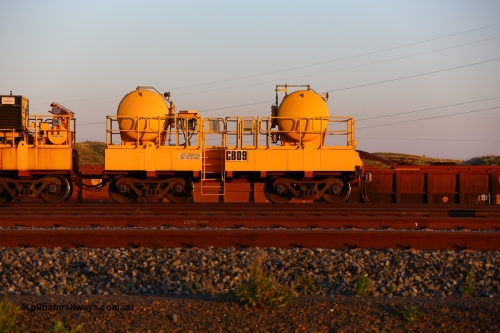 CB09 170510 8285
Rio Tinto compressor waggon set CB 09, air receiver waggon with two air tanks or receivers. Note the waggons are modified ore waggon frames. Seen here at Cape Lambert. May 10, 2017.
Keywords: CB09;rio-compressor-waggon;