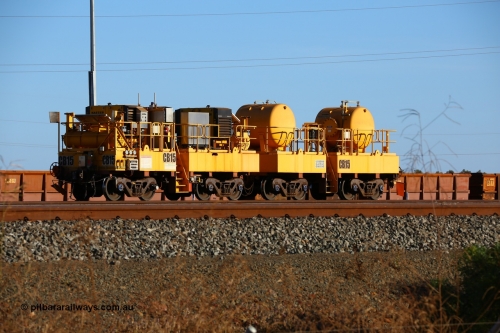 CB15 171018 0734
Rio Tinto compressor waggon set CB 15, compressor control waggon with two diesel powered Kaeser M57 Utility air compressors and the receiver waggon with two air tanks or receivers. Note the waggons are modified ore waggon frames. Seen here at Cape Lambert. October 18, 2017.
Keywords: CB15;rio-compressor-waggon;