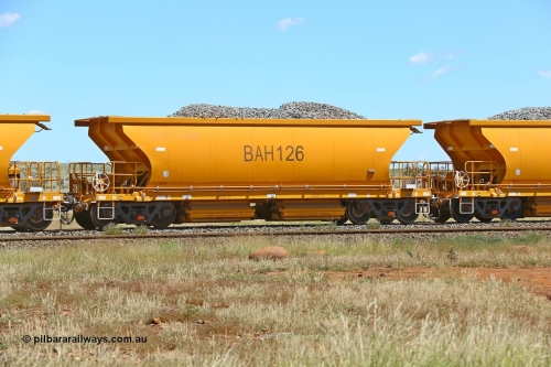 BAH126 210322 9567
Near Gecko on Rio Tinto's Dampier - Tom Price line is an CRRC Qiqihar Rolling Stock Co of China built ballast waggon BAH 126 on a loaded ballast rake. Location is roughly [url=https://goo.gl/maps/XZkGLreipQwHrTjw9]here[/url]. March 22, 2021.
Keywords: BAH-type;BAH126;Rio-ballast-waggon;CRRC-Qiqihar-Rolling-Stock-Co-China;