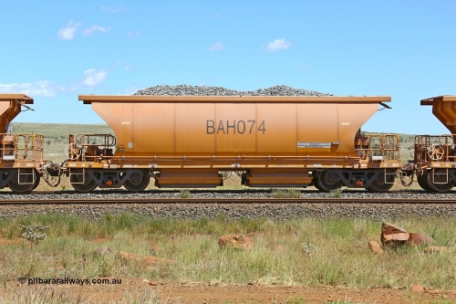 BAH074 210322 9573
Near Gecko on Rio Tinto's Dampier - Tom Price line is an CRRC Qiqihar Rolling Stock Co of China built ballast waggon BAH 074 on a loaded ballast rake. Location is roughly [url=https://goo.gl/maps/XZkGLreipQwHrTjw9]here[/url]. March 22, 2021.
Keywords: BAH-type;BAH074;Rio-ballast-waggon;CRRC-Qiqihar-Rolling-Stock-Co-China;