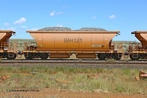 BAH121 210322 9574
Near Gecko on Rio Tinto's Dampier - Tom Price line is an CRRC Qiqihar Rolling Stock Co of China built ballast waggon BAH 121 on a loaded ballast rake. Location is roughly [url=https://goo.gl/maps/XZkGLreipQwHrTjw9]here[/url]. March 22, 2021.
Keywords: BAH-type;BAH121;Rio-ballast-waggon;CRRC-Qiqihar-Rolling-Stock-Co-China;