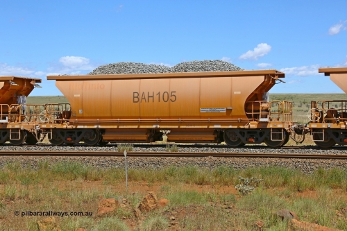 BAH105 210322 9577
Near Gecko on Rio Tinto's Dampier - Tom Price line is an CRRC Qiqihar Rolling Stock Co of China built ballast waggon BAH 105 on a loaded ballast rake. Location is roughly [url=https://goo.gl/maps/XZkGLreipQwHrTjw9]here[/url]. March 22, 2021.
Keywords: BAH-type;BAH105;Rio-ballast-waggon;CRRC-Qiqihar-Rolling-Stock-Co-China;