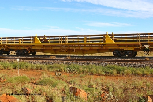 RTW020 210510 1100
Near Gull on the Rio Tinto Dampier - Tom Price line at the 101.5 km, RTW type intermediate rail waggon RTW 020 on Rio Tinto's Gemco Rail built rail train consist. May 10, 2021. [url=https://goo.gl/maps/9WbRn1E4vP6a1YbN8]Location[/url].
Keywords: RTW-type;RTW020;Gemco-Rail-WA;