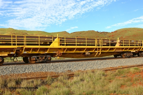 RTW005 210510 1148
Near Galah on the Rio Tinto Dampier - Tom Price line at the 89.5 km, RTW type intermediate rail waggon RTW 005 on Rio Tinto's Gemco Rail built rail train consist. May 10, 2021. [url=https://goo.gl/maps/tSmgEtp7gcG7x24b9]Location[/url].
Keywords: RTW-type;RTW005;Gemco-Rail-WA