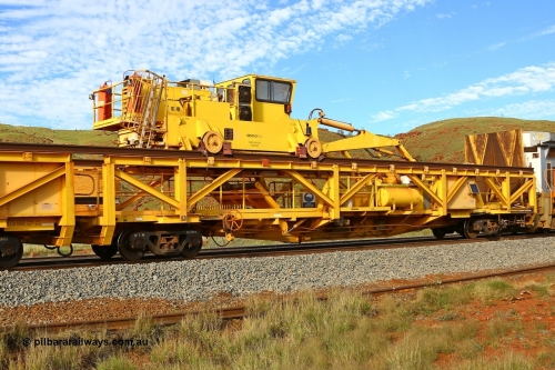 RTS001 210510 1152
Near Galah on the Rio Tinto Dampier - Tom Price line at the 89.5 km, RTS type chute and straddle crane carrying rail waggon RTS 001 on Rio Tinto's Gemco Rail built rail train consist. May 10, 2021. [url=https://goo.gl/maps/tSmgEtp7gcG7x24b9]Location[/url].
Keywords: RTS-type;RTS001;Gemco-Rail-WA